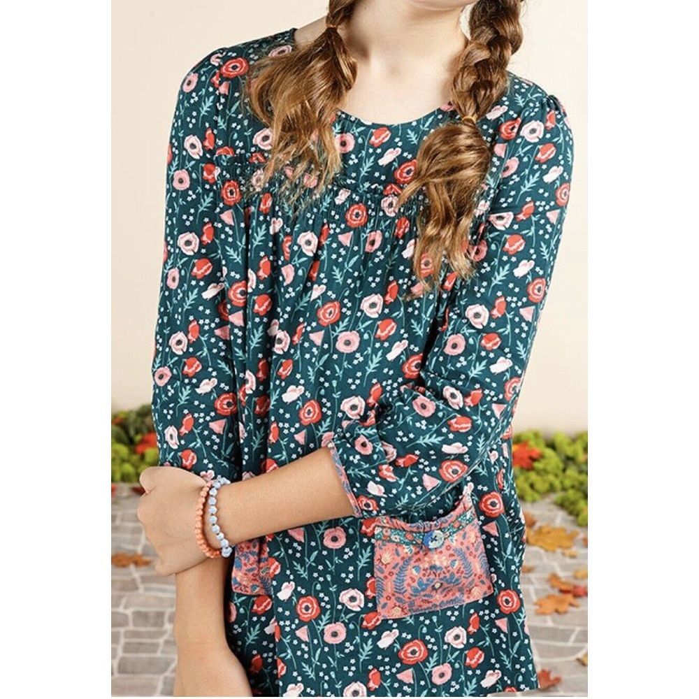 Matilda Jane 435 Dreamland Tunic Top Shirt Poppies Pockets 12 EUC Rayon